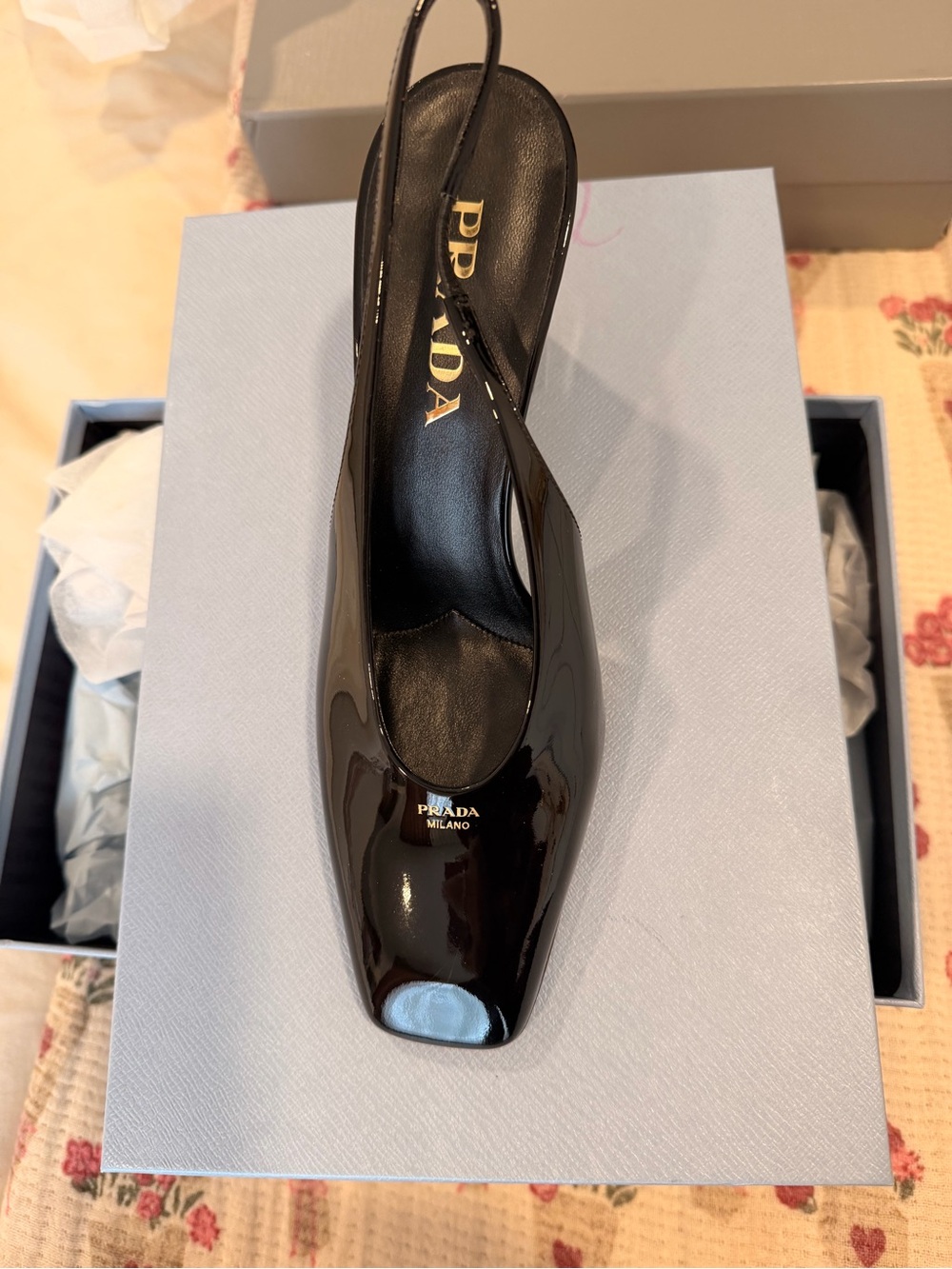 Prada Black Patent Slingback Block Heel - Picture 3 of 5